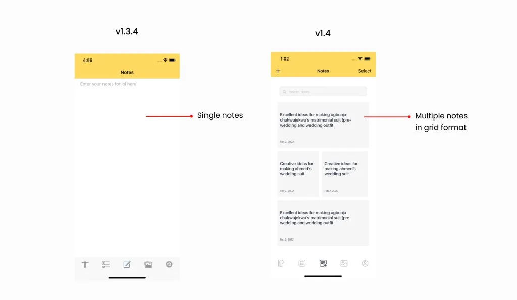 Notes feature redesign.