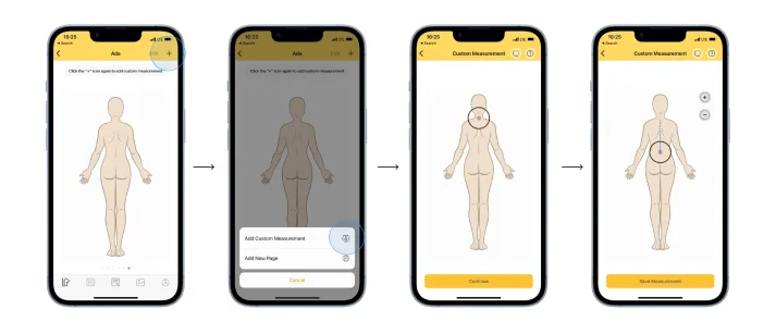 Drawing a custom measurement line on the avatar using the draggable circle handle.