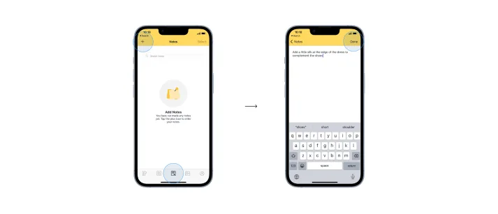 Creating a new note for a profile, with search at the top of the page.