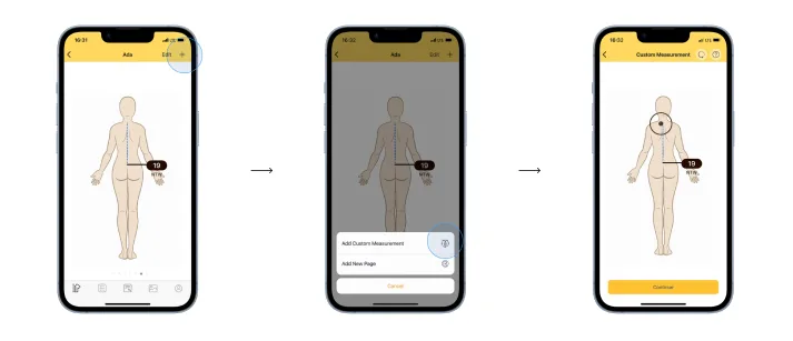 Opening the add custom measurement flow from the "+" icon on a custom page.