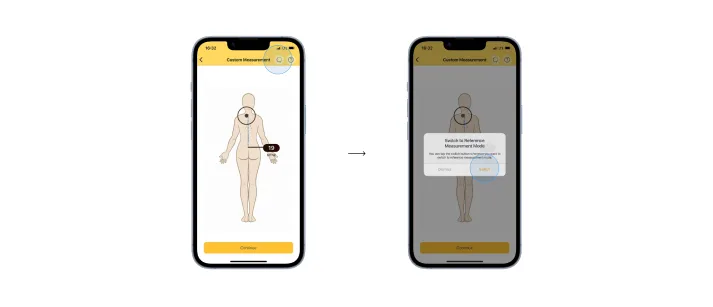 Switching to reference measurement mode from the helper icon.