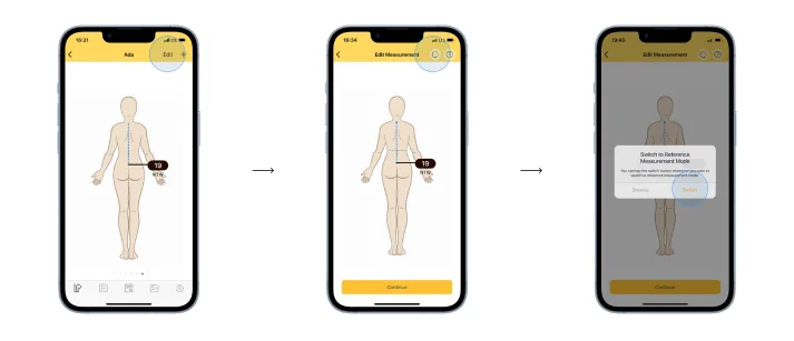 Reference measurement mode active, ready for line selection.