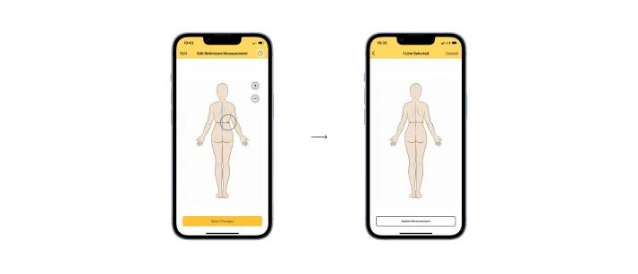 Deleting a reference line from edit mode after pressing and holding.