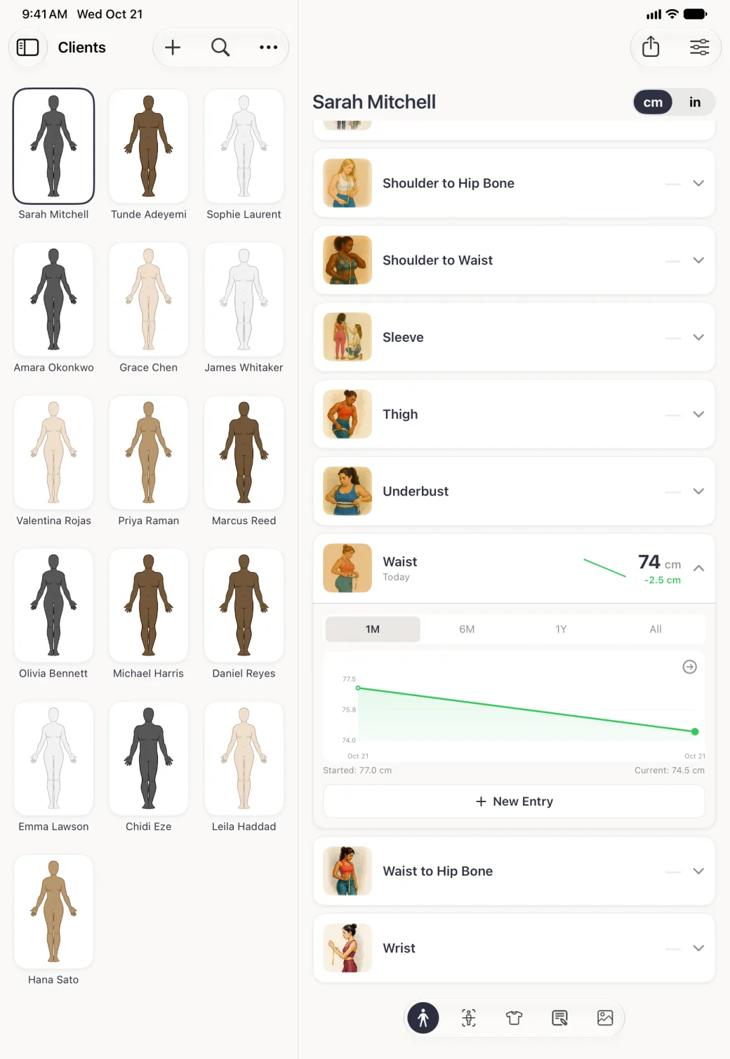 A waist measurement's history charted on iPad.