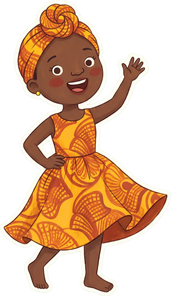 Ama twirling in a dress that fits.
